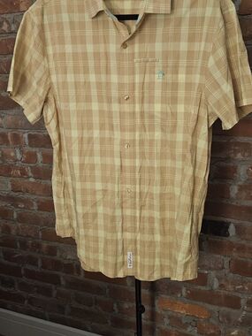 Original Penguin Men's Yellow Plaid Cotton  Short-Sleeve Button-Down Shirt